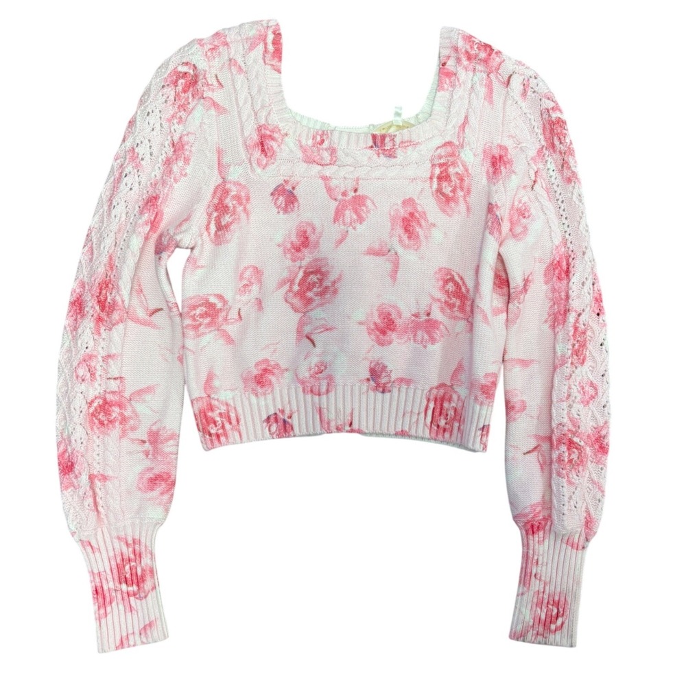 NWT Rare LoveShackFancy Mikki Crop Sweater Pink Dreamfields Floral Small
